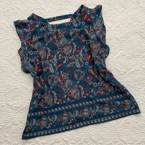 LOFT Top Ruffle Cap Sleeve Floral Paisley Size Petite Medium - Picture 5 of 15